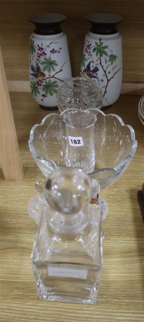 A Tiffany decanter, a vase, a Stuart vase etc (6)